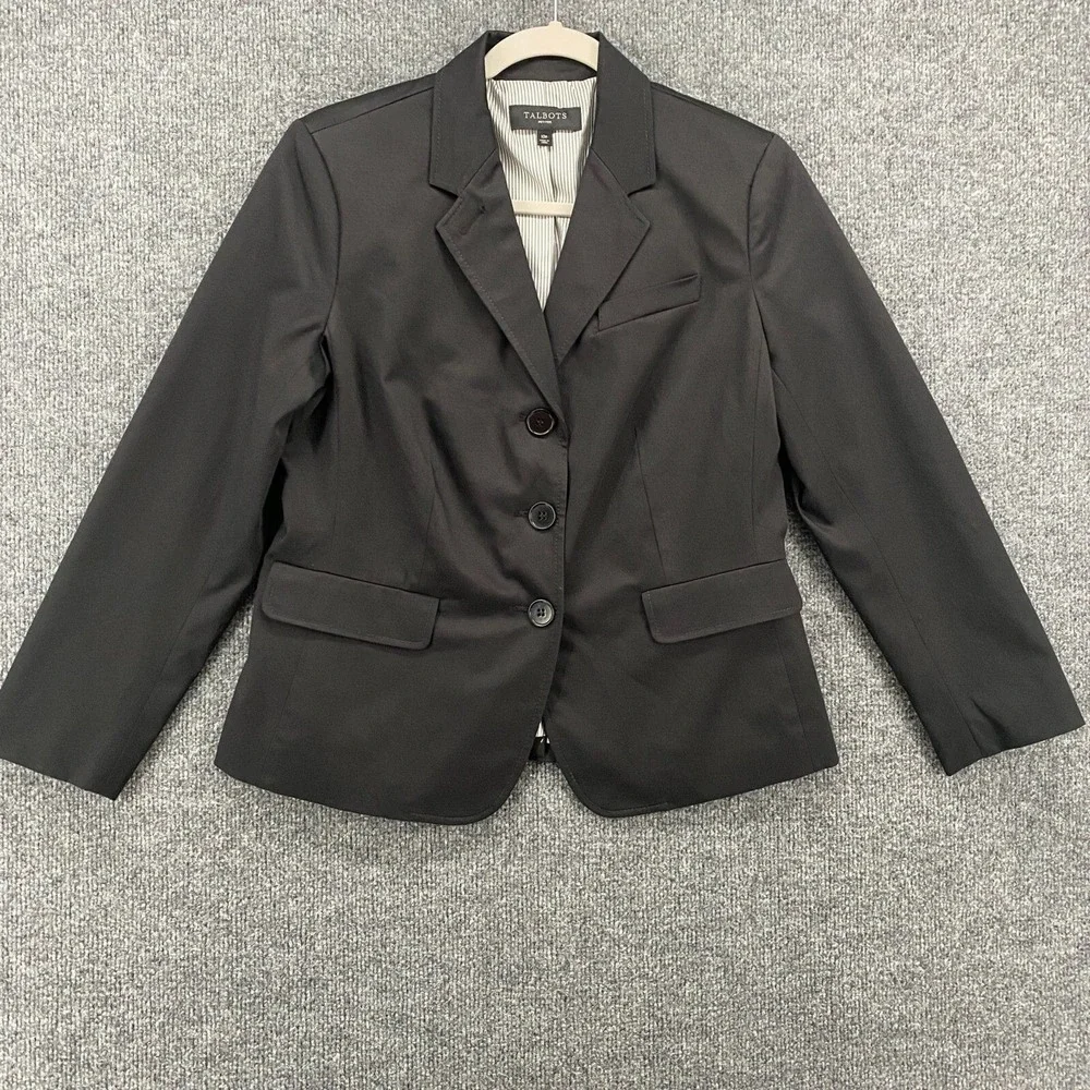 Talbots Blazer Jacket 10P Petite Black Single Button Up Office Career Classic‎